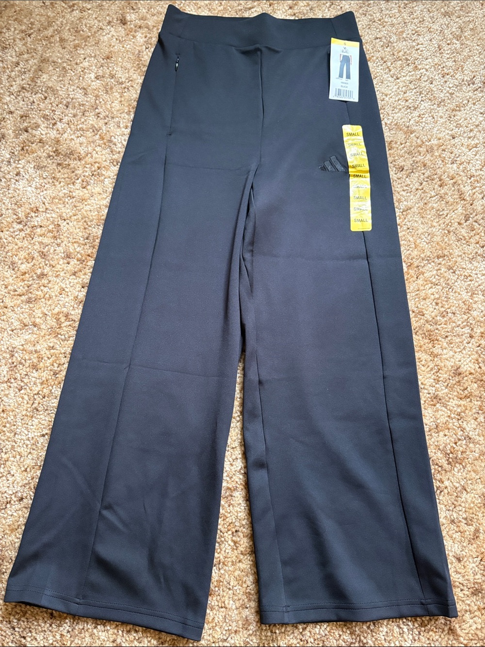 adidas Black Wide-Leg Workout Pants with Zip Pocket